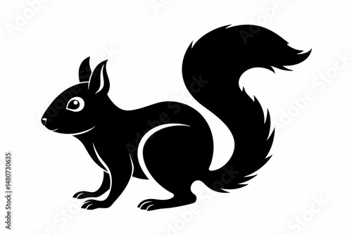 squirrel silhouette line art vector illustration with a white background