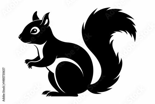 squirrel silhouette line art vector illustration with a white background
