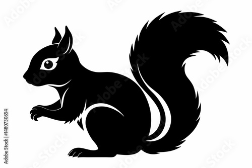 squirrel silhouette line art vector illustration with a white background