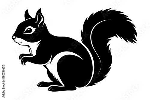 squirrel silhouette line art vector illustration with a white background
