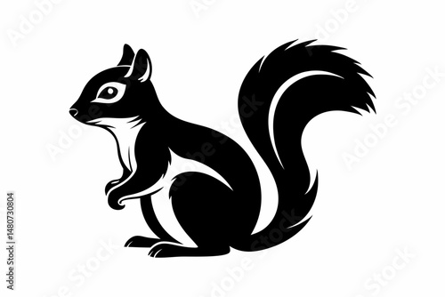squirrel silhouette line art vector illustration with a white background
