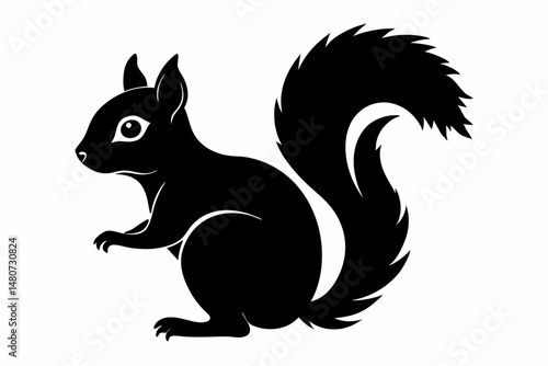squirrel silhouette line art vector illustration with a white background