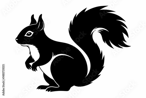 squirrel silhouette line art vector illustration with a white background