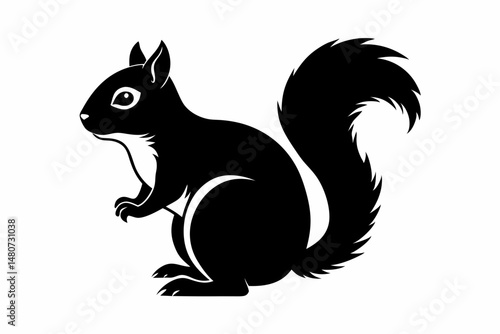 squirrel silhouette line art vector illustration with a white background