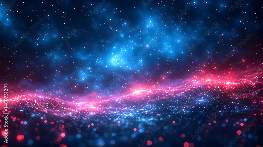 Fototapeta premium Abstract Cosmic Background with Blue and Red Glitter