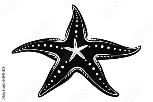 starfish silhouette line art vector illustration with a white background