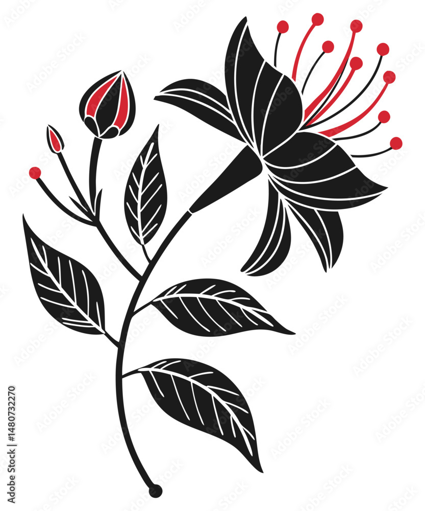 Fototapeta premium Stylized black and red flower art
