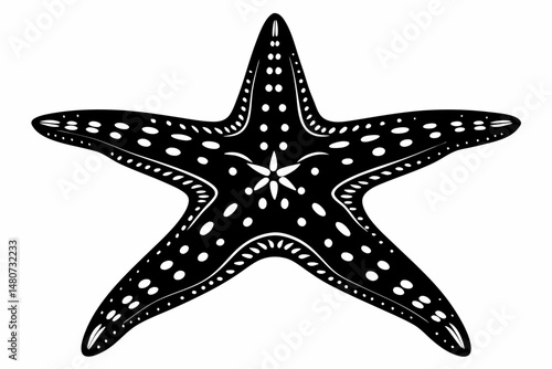 starfish silhouette line art vector illustration with a white background