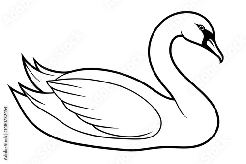 swan silhouette line art vector illustration with a white background