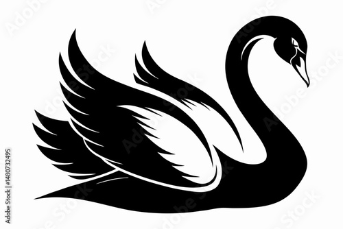 swan silhouette line art vector illustration with a white background