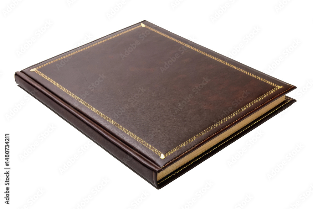 PNG Elegant leather-bound book with gold detailing on cover PNG Elegant leather-bound book with gold detailing on cover