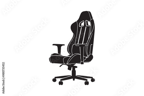 Gaming Chair Silhouette Ergonomic Swivel Office Seat Vector Illustration