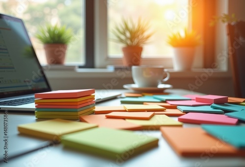 Wallpaper Mural colorful office planner sticky notes bright workspace organized schedule productivity, stationery, dask, organization, design, calendar, journal, reminder Torontodigital.ca