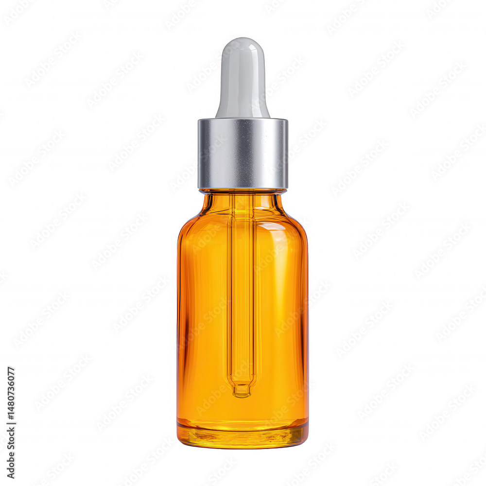 An amber glass dropper bottle with a silver cap sits upright on a white background, ready for essential oils, serums, or other cosmetic liquid products. An amber glass dropper bottle with a silver cap sits upright on a white background, ready for essential oils, serums, or other cosmetic liquid products.