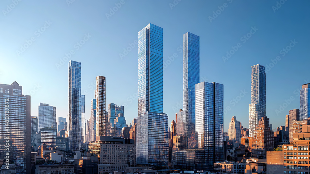 Naklejka premium Cityscape dominated by modern glass and steel towers high resolution picture