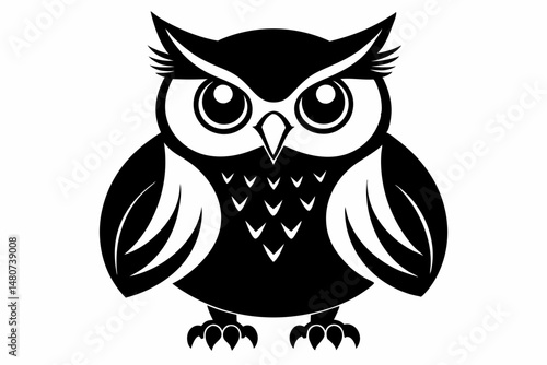 owl silhouette line art vector illustration with a white background