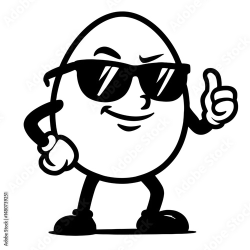 Strong and Confident Egg Cartoon - Black and White Illustration for Power or Healthy Eating Concepts