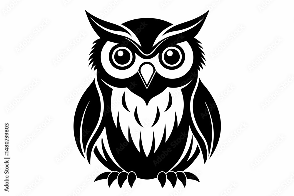 Fototapeta premium owl silhouette line art vector illustration with a white background