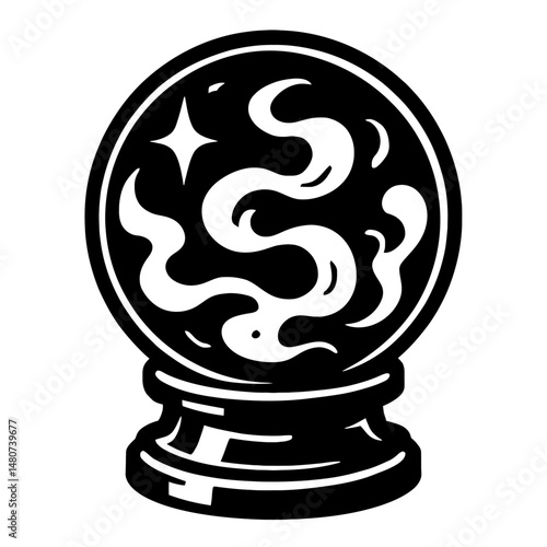 Enigmatic Black and White Mystical Crystal Ball Clipart Vector - Symbolic Illustration for Fortune Telling, Magic, and Esoteric Designs