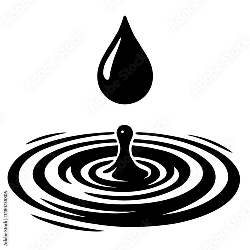 Minimalist Black and White Water Drop Ripple Icon Vector - Simple Graphic of Conentric Circles for Purity, Freshness, and Liquid Themes