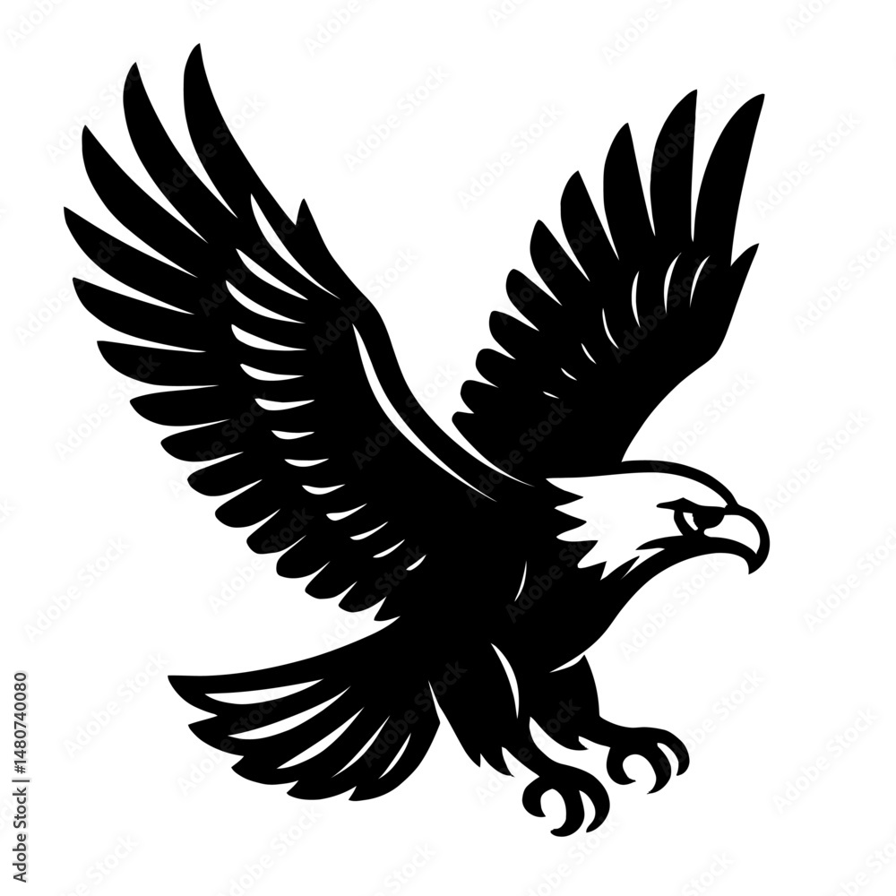 Fototapeta premium Majestic Black and White Flying Bald Eagle Vector Clipart - Powerful American Symbol of Freedom, Strength, and Patriotism, Ideal for Logos, Tattoos, and Sportswear Designs