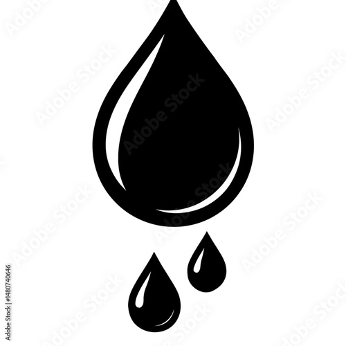 Simple Black and White Water Drop Silhouette Vector - Minimalist Illustration of a Liquid Droplet, Ideal for Environmental, Hydration, and Purity-Themed Designs