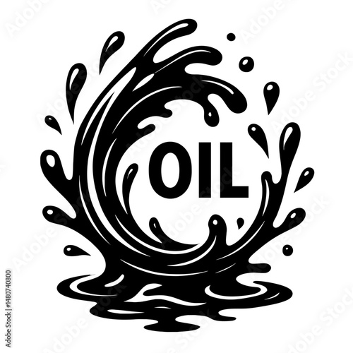 Stylized Black and White "OIL" Word Icon with a Liquid Drop - Vector Graphic Representing Petroleum, Fuel, and the Energy Industry, Perfect for Industrial or Economic Designs