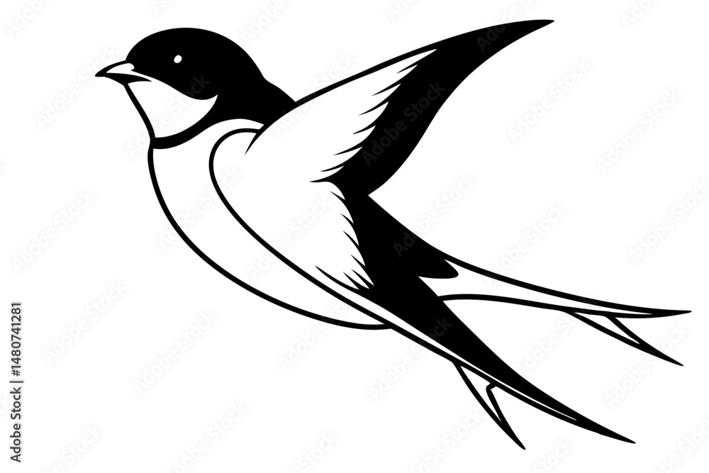 Fototapeta premium swallow silhouette line art vector illustration with a white background