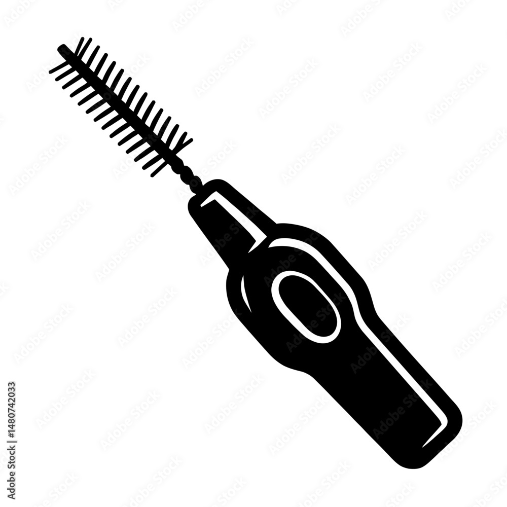 Obraz premium Monochrome vector illustration of an interdental brush in silhouette design, ideal for themes of dental care, hygiene, or health.