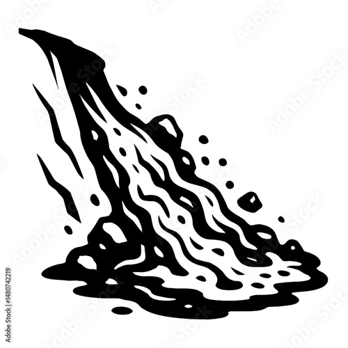 Monochrome vector illustration of a landslide in a bold silhouette design, ideal for themes of nature, disaster, or environmental impact.
