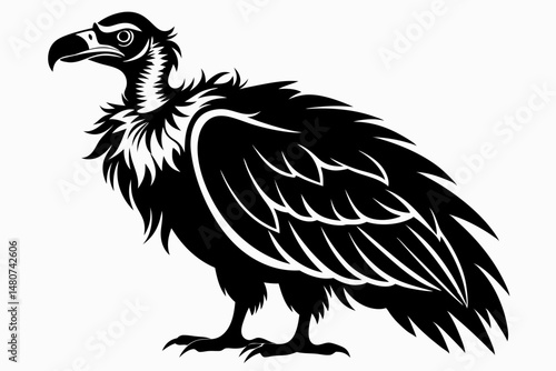 vulture silhouette line art vector illustration with a white background