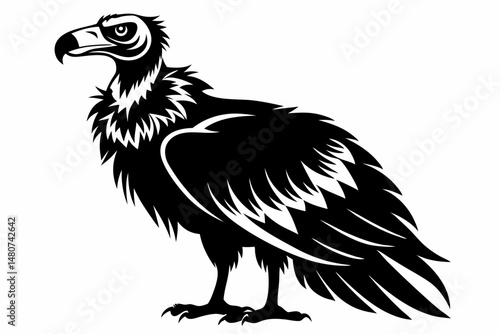 vulture silhouette line art vector illustration with a white background