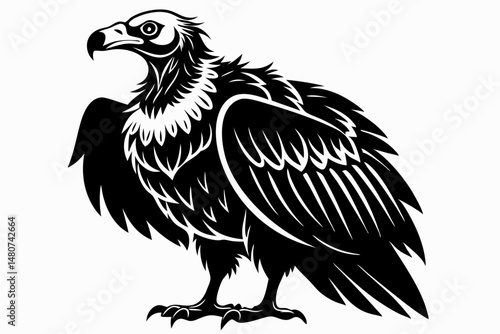 vulture silhouette line art vector illustration with a white background