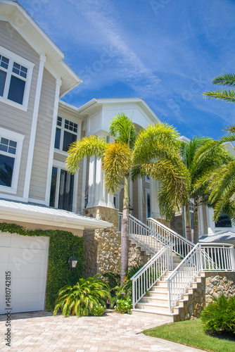 Tropical Home with Palm Trees