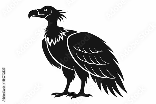 vulture silhouette line art vector illustration with a white background