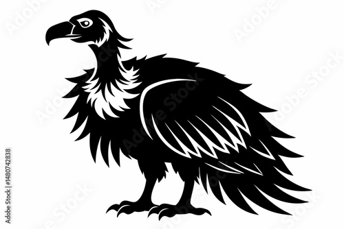 vulture silhouette line art vector illustration with a white background