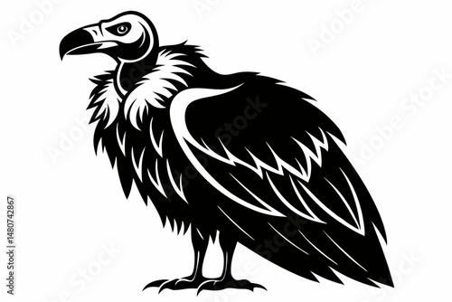 vulture silhouette line art vector illustration with a white background