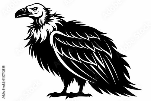 vulture silhouette line art vector illustration with a white background