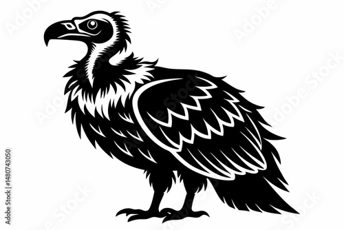 vulture silhouette line art vector illustration with a white background