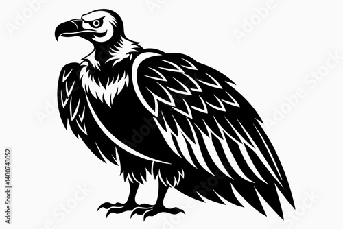 vulture silhouette line art vector illustration with a white background