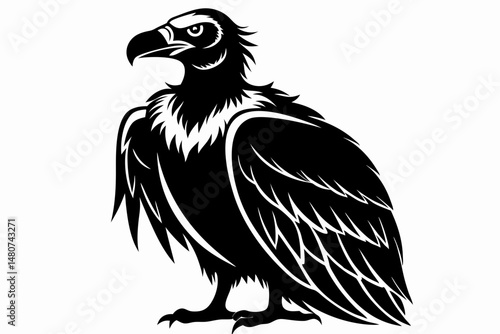 vulture silhouette line art vector illustration with a white background