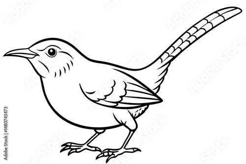 wren silhouette line art vector illustration with a white background