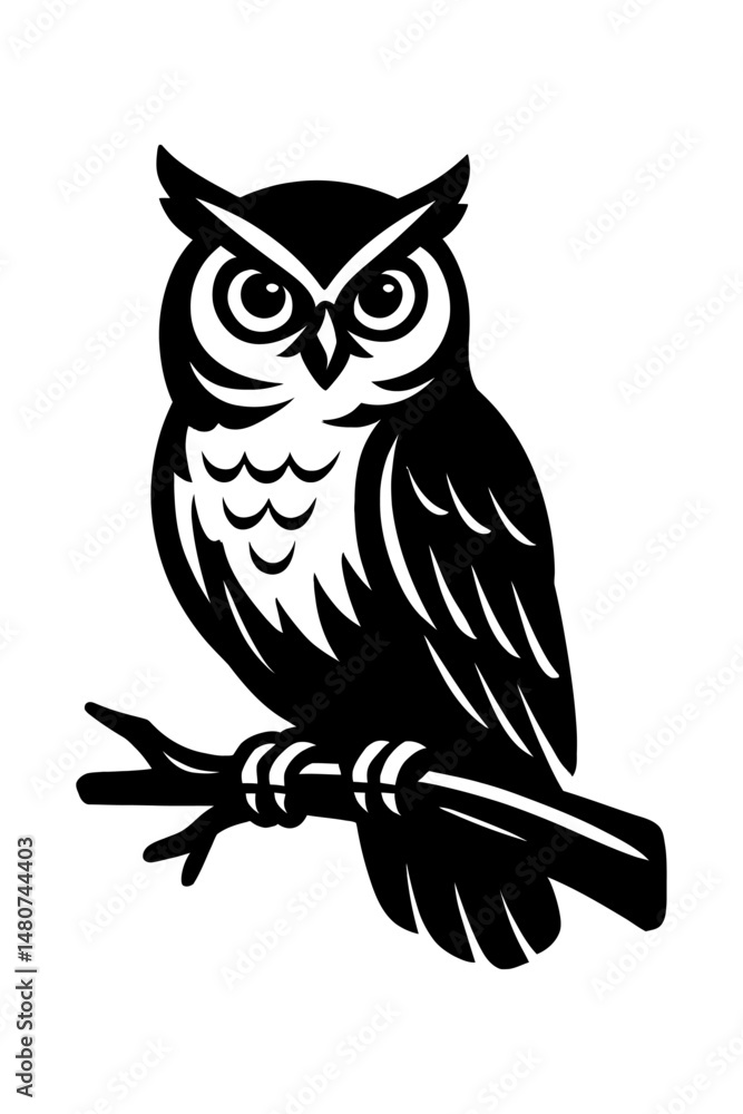 Wise Perch: A Stylized Illustration Of An Owl Perched On A Branch, Symbolizing Wisdom, Knowledge, Nature, Or Nocturnal Majesty Wise Perch: A Stylized Illustration Of An Owl Perched On A Branch, Symbolizing Wisdom, Knowledge, Nature, Or Nocturnal Majesty