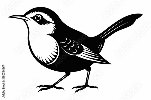 wren silhouette line art vector illustration with a white background