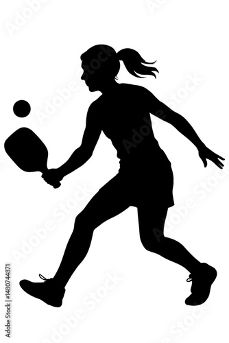 Dynamic Play: A Stylized Silhouette Of A Female Athlete Engaged In Pickleball Or Paddle Sport, Symbolizing Active Lifestyle, Competition, Or Recreation