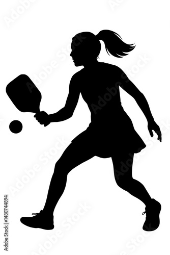 Dynamic Play: A Stylized Silhouette Of A Female Athlete Engaged In Pickleball Or Paddle Sport, Symbolizing Active Lifestyle, Competition, Or Recreation