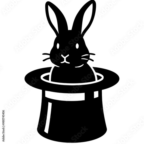 Magic Unveiled: A Stylized Illustration Of A Rabbit Emerging From A Top Hat, Symbolizing Illusion, Entertainment, Wonder, Or The Performing Arts