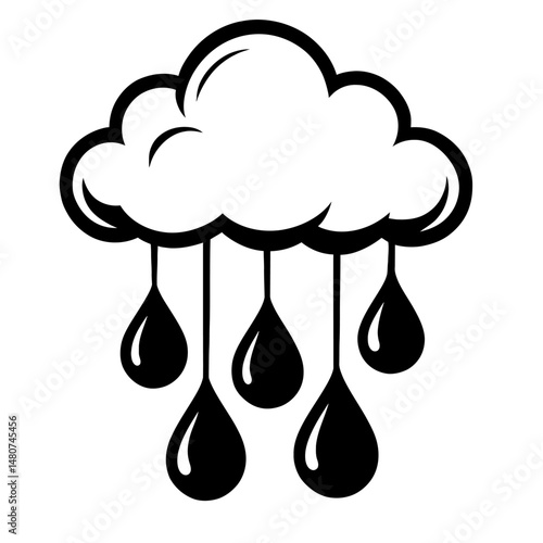 Rainy Day: A Stylized Illustration Of A Cloud With Falling Raindrops, Symbolizing Weather, Atmosphere, Moisture, Or Natural Cycles