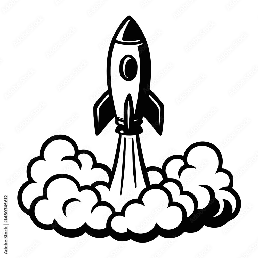 Fototapeta premium Liftoff: A Powerful Illustration Of A Rocket Launching Skyward, Symbolizing Progress, Ambition, Space Exploration, Or New Beginnings