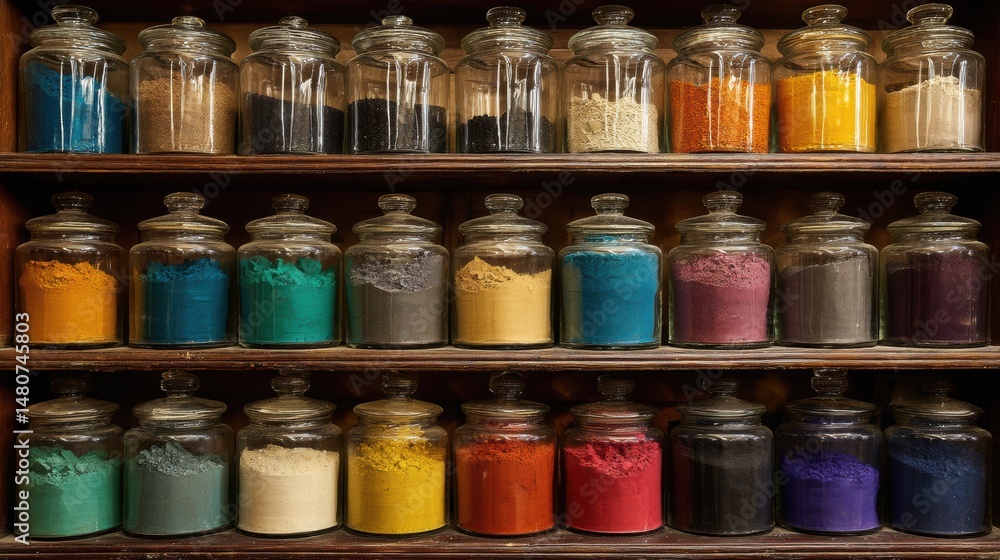Ultra quality image of fabric dyes and pigments in containers. Ultra quality image of fabric dyes and pigments in containers.